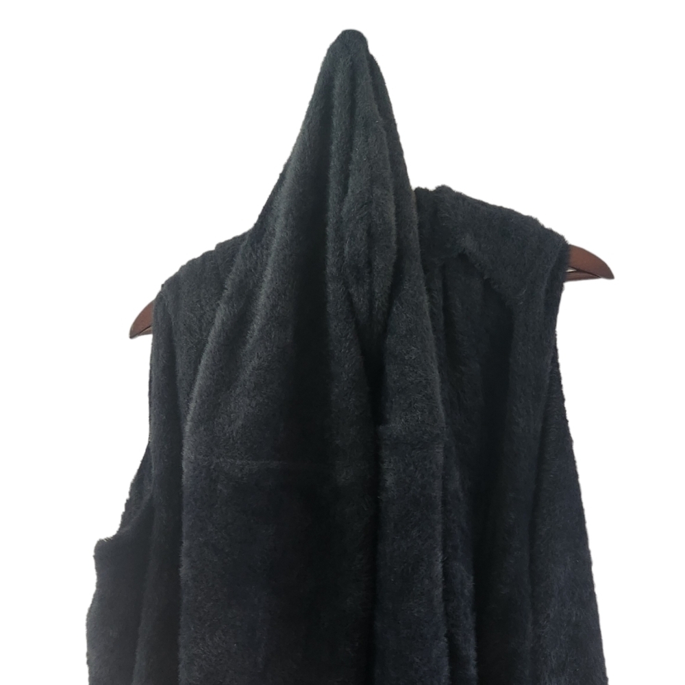 Aerie Black Faux Fur One Size Over Size Open Cardigan Hooded Pockets NEW NWT - Picture 4 of 5